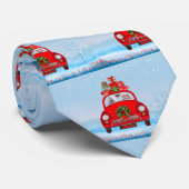 Amerikaanse eskimo-hond in auto met kerstman stropdas (Opgerold)