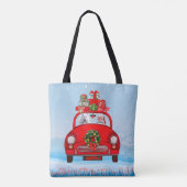 Amerikaanse Eskimo-hond in auto met kerstman Tote Bag (Achterkant)