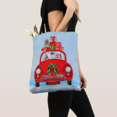 Amerikaanse Eskimo-hond in auto met kerstman Tote Bag (Dichtbij)