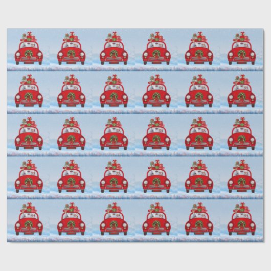 Amerikaanse eskimo-hond in auto's met kerstbedekki cadeaupapier (Vlak)