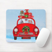 Amerikaanse eskimo-hond in auto's met kerstbedekki muismat (Met muis)