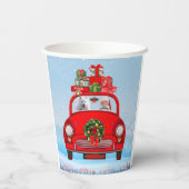 Amerikaanse eskimo-hond in auto's met kerstbedekki papieren bekers (Achterkant)