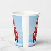 Amerikaanse eskimo-hond in auto's met kerstbedekki papieren bekers (Rechts)