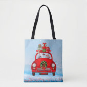 Amerikaanse eskimo-hond in auto's met kerstbedekki tote bag (Voorkant)