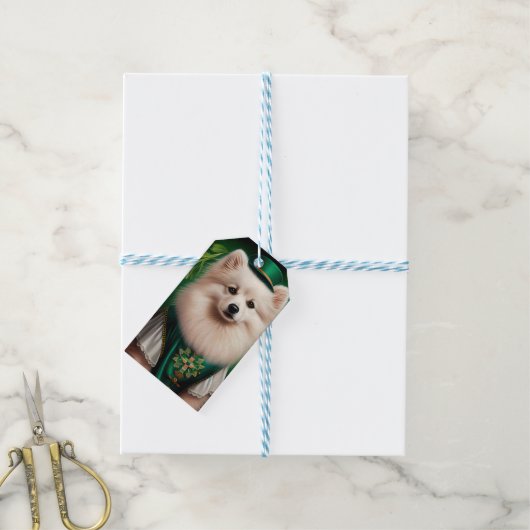 Amerikaanse Eskimo-hond in St. Patrick's Day Dress Cadeaulabel (Met Touw)