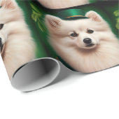 Amerikaanse Eskimo-hond in St. Patrick's Day Dress Cadeaupapier (Rol Hoek)