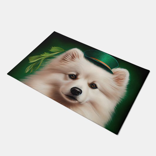 Amerikaanse Eskimo-hond in St. Patrick's Day Dress Deurmat (Schuin)