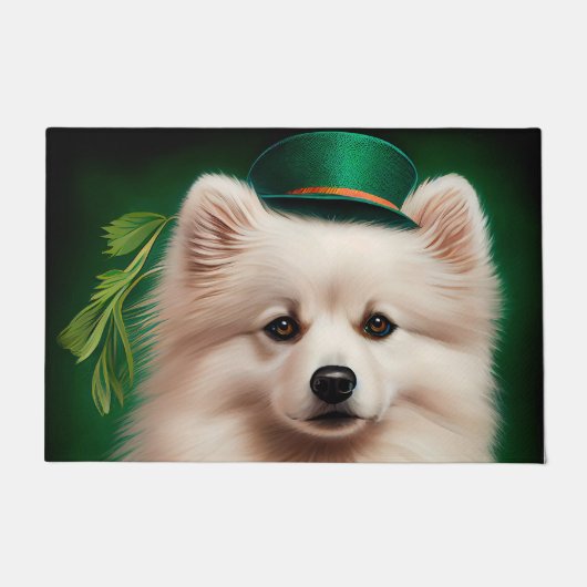 Amerikaanse Eskimo-hond in St. Patrick's Day Dress Deurmat (Voorkant)