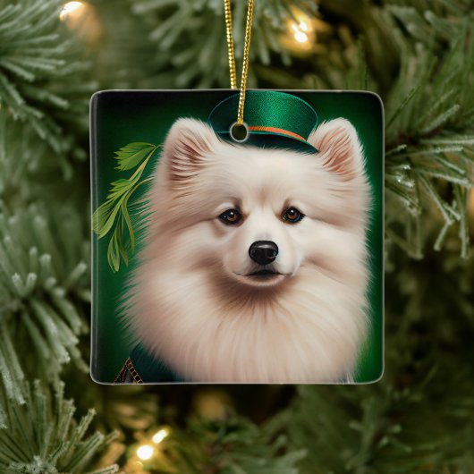 Amerikaanse Eskimo-hond in St. Patrick's Day Dress Keramisch Ornament (Boom)