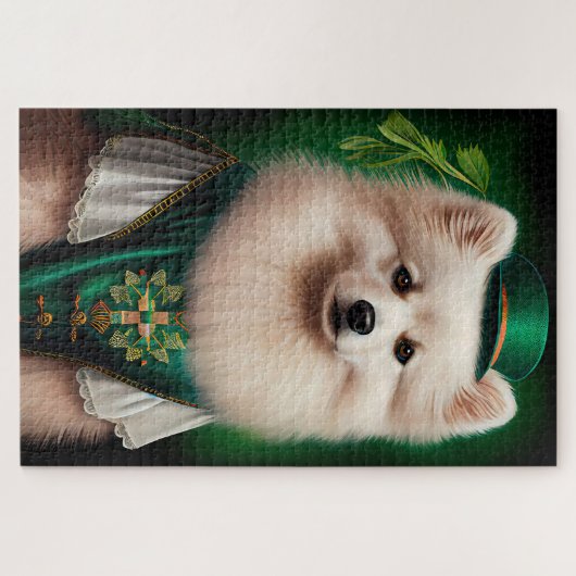 Amerikaanse Eskimo-hond in St. Patrick's Day Dress Legpuzzel (Horizontaal)