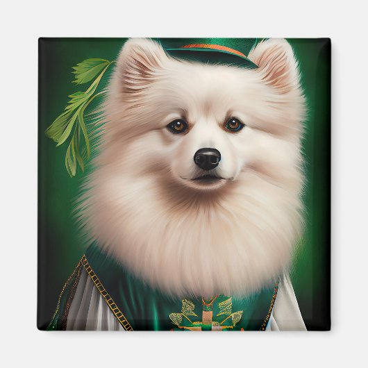 Amerikaanse Eskimo-hond in St. Patrick's Day Dress Magneet (Voorkant)