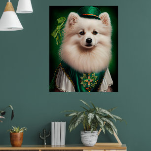 Amerikaanse Eskimo-hond in St. Patrick's Day Dress Poster