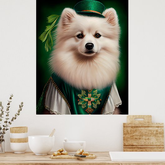 Amerikaanse Eskimo-hond in St. Patrick's Day Dress Poster (Keuken)