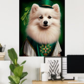 Amerikaanse Eskimo-hond in St. Patrick's Day Dress Poster (Thuiskantoor)