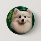 Amerikaanse Eskimo-hond in St. Patrick's Day Dress Ronde Button 5,7 Cm (Voorkant)