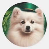 Amerikaanse Eskimo-hond in St. Patrick's Day Dress Ronde Sticker (Voorkant)