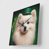 Amerikaanse Eskimo-hond in St. Patrick's Day Dress Vierkante Klok (Hoek)