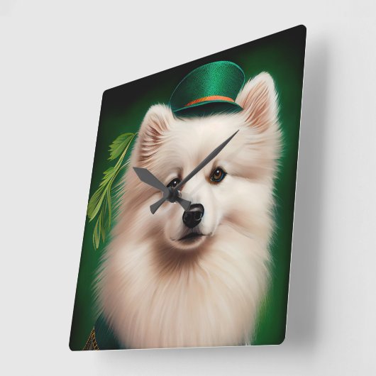 Amerikaanse Eskimo-hond in St. Patrick's Day Dress Vierkante Klok (Hoek)