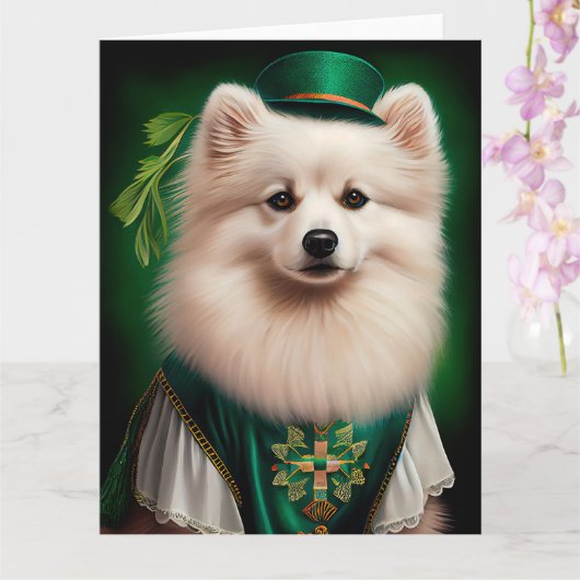 Amerikaanse Eskimo-hond in St. Patrick's Day-jurk Kaart (Orchidee)