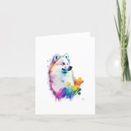 Amerikaanse Eskimo hond in Waterverf & Pen Feestdagen Kaart