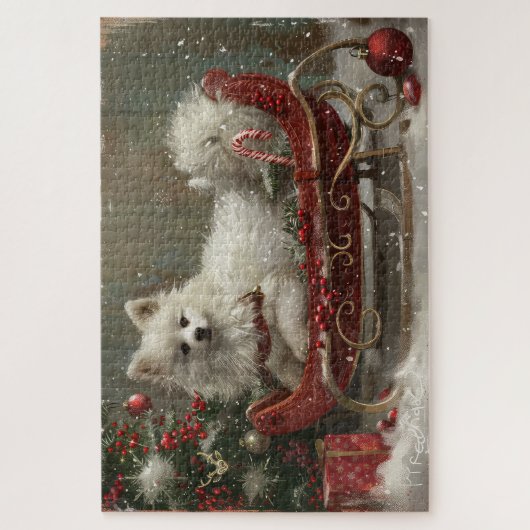 Amerikaanse Eskimo-hond Kerst Festief Legpuzzel (Verticaal)