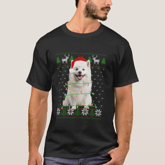 Amerikaanse Eskimo hond Kerstboom Lights Puppy Do T-shirt (Voorkant)