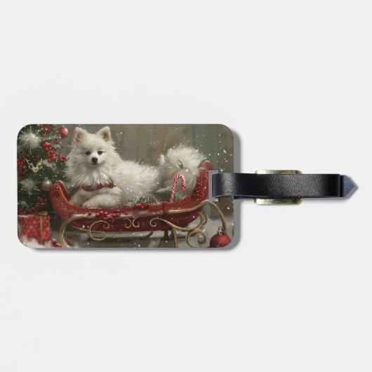 Amerikaanse Eskimo Hond Kerstfeest Bagagelabel (Achterkant horizontaal)