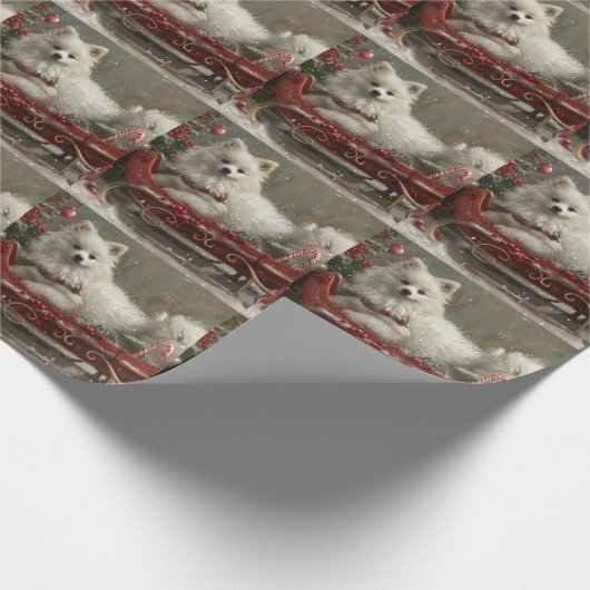 Amerikaanse Eskimo Hond Kerstfeest Cadeaupapier (Hoek)