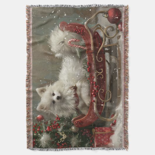 Amerikaanse Eskimo Hond Kerstfeest Deken (Voorkant Verticaal)