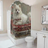 Amerikaanse Eskimo Hond Kerstfeest Douchegordijn (In situ)