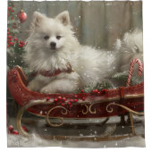 Amerikaanse Eskimo Hond Kerstfeest Douchegordijn (Voorkant)