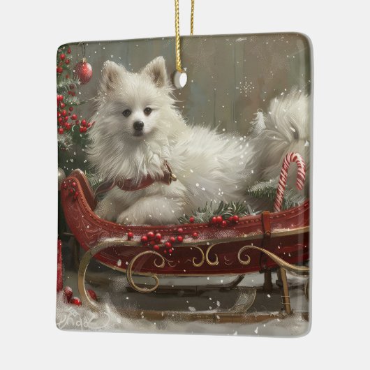Amerikaanse Eskimo Hond Kerstfeest Keramisch Ornament (Links)