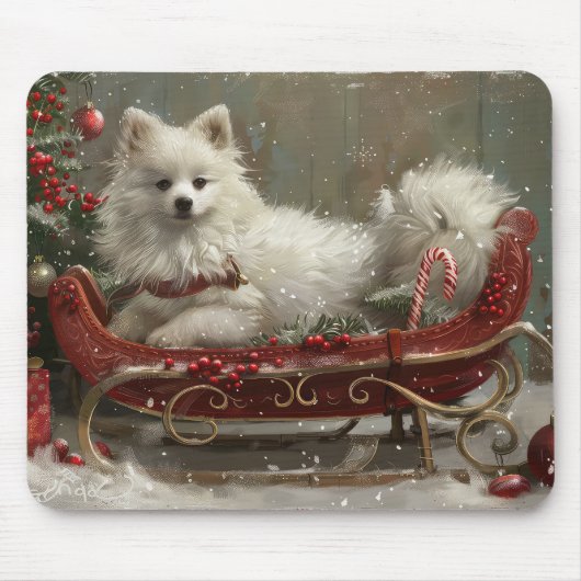 Amerikaanse Eskimo Hond Kerstfeest Muismat (Voorkant)