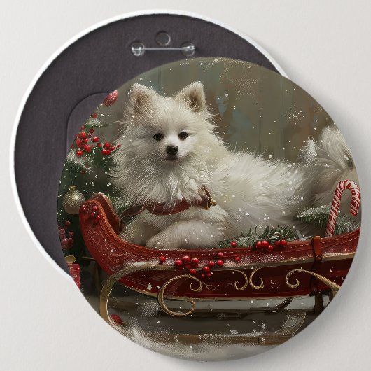 Amerikaanse Eskimo Hond Kerstfeest Ronde Button 6,0 Cm (Voorkant /achterkant)
