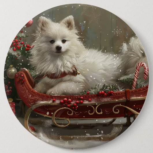 Amerikaanse Eskimo Hond Kerstfeest Ronde Button 6,0 Cm (Voorkant)
