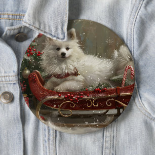 Amerikaanse Eskimo Hond Kerstfeest Ronde Button 6,0 Cm