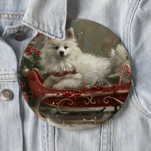 Amerikaanse Eskimo Hond Kerstfeest Ronde Button 6,0 Cm (In situ)