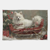 Amerikaanse Eskimo Hond Kerstfeest Theedoek (Horizontaal)