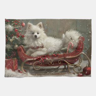 Amerikaanse Eskimo Hond Kerstfeest Theedoek