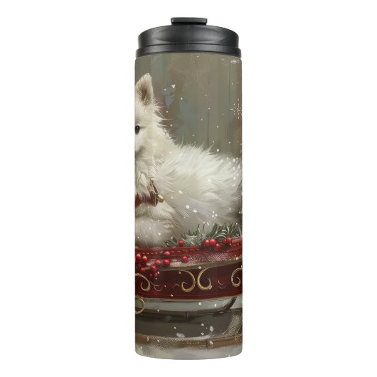 Amerikaanse Eskimo Hond Kerstfeest Thermosbeker (Voorkant)