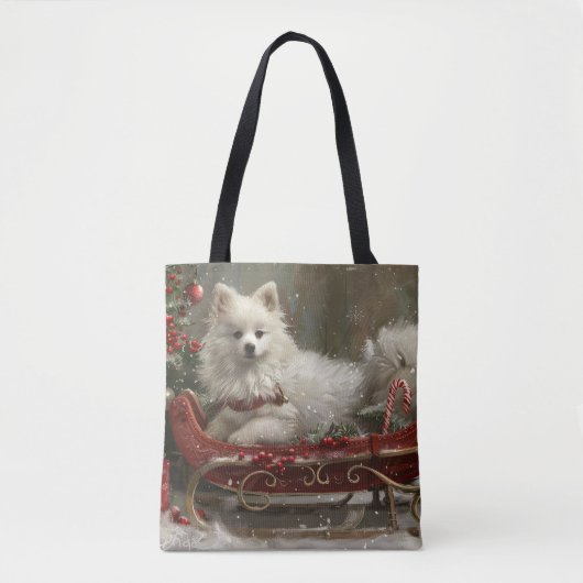 Amerikaanse Eskimo Hond Kerstfeest Tote Bag (Voorkant)