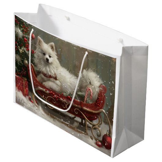 Amerikaanse Eskimo-hond Kerstmis Festief Groot Cadeauzakje (Voorkant Gekanteld)