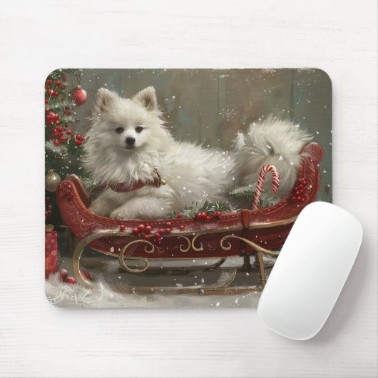 Amerikaanse Eskimo-hond Kerstmis Festief Muismat (Met muis)