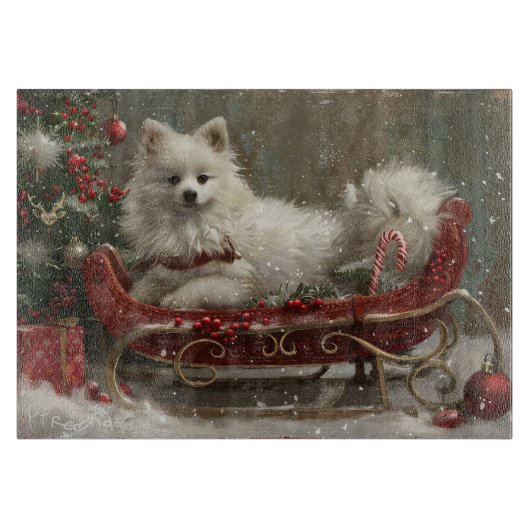 Amerikaanse Eskimo-hond Kerstmis Festief Snijplank (Voorkant)