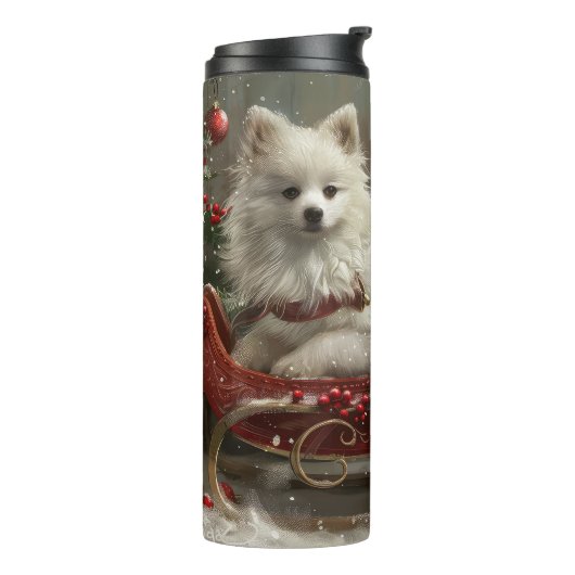 Amerikaanse Eskimo-hond Kerstmis Festief Thermosbeker (Gedraaid links)