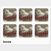 Amerikaanse Eskimo-hond Kerstmis Festief Vierkante Sticker (Vel)