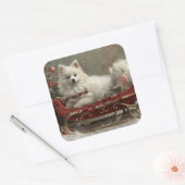 Amerikaanse Eskimo-hond Kerstmis Festief Vierkante Sticker (Envelop)
