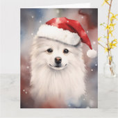 Amerikaanse Eskimo Hond Kerstmis Santa Paws Feeste Kaart (Gele Bloem)