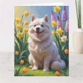 Amerikaanse Eskimo-hond lente bloemen schilderij Kaart (Voorkant)
