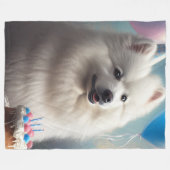 Amerikaanse eskimo-hond met ballonnen verjaardag fleece deken (Voorkant (Horizontaal))